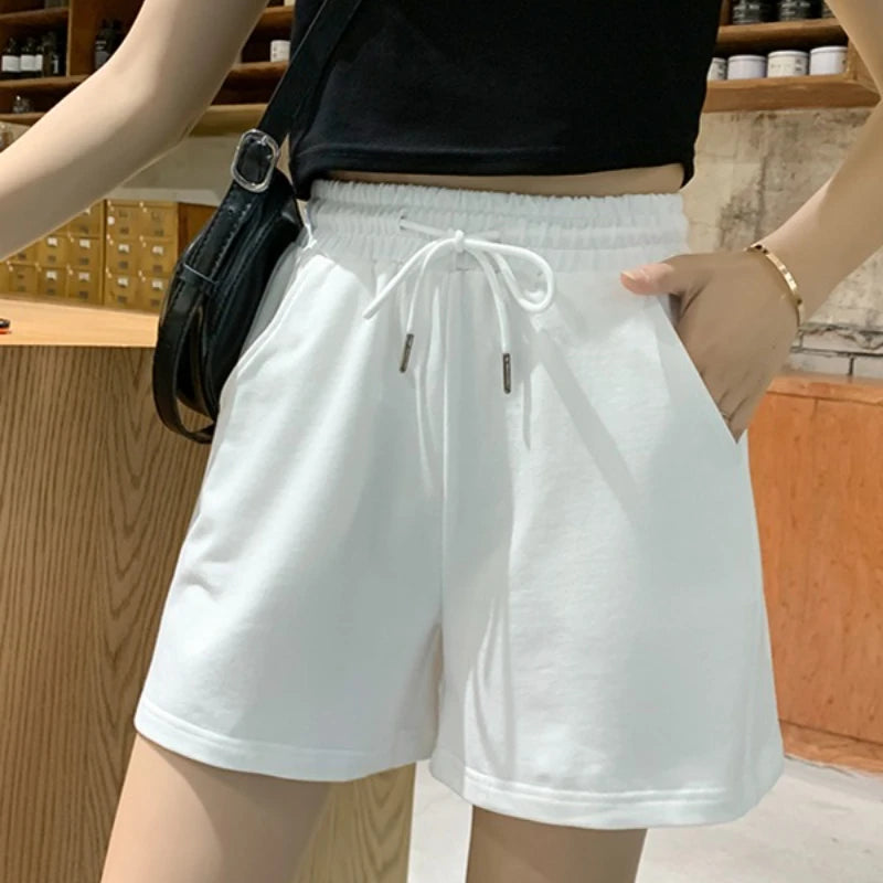 2025 Summer White Shorts Women's Summer Loose Outer Wear Trend Pure Cotton Casual Sports Hot Pants