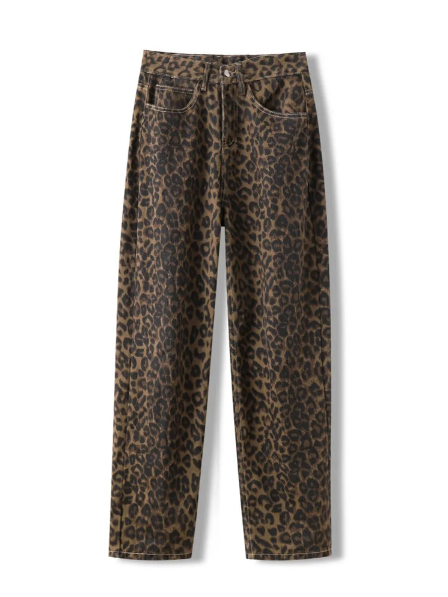 Leopard Print Wide Leg Jeans